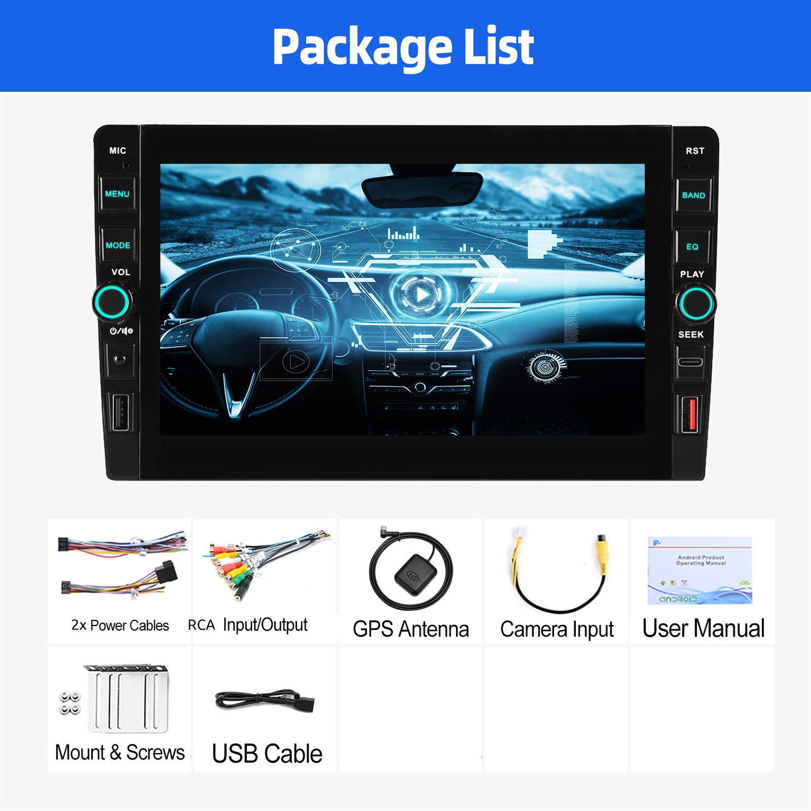 8″ 4+64G Android15 Carplay Car Radio Stereo GPS BT IPS Touch Screen Double 2 DIN