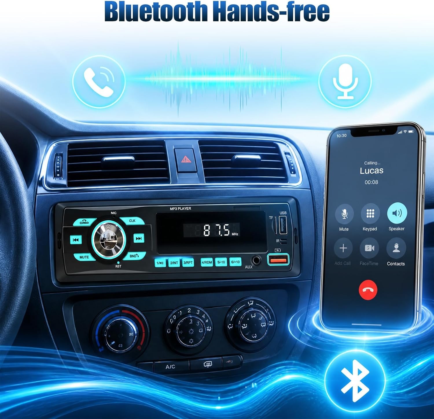 Car Radio Bluetooth Single DIN Car Stereo Audio, Car Audio with Dual P4