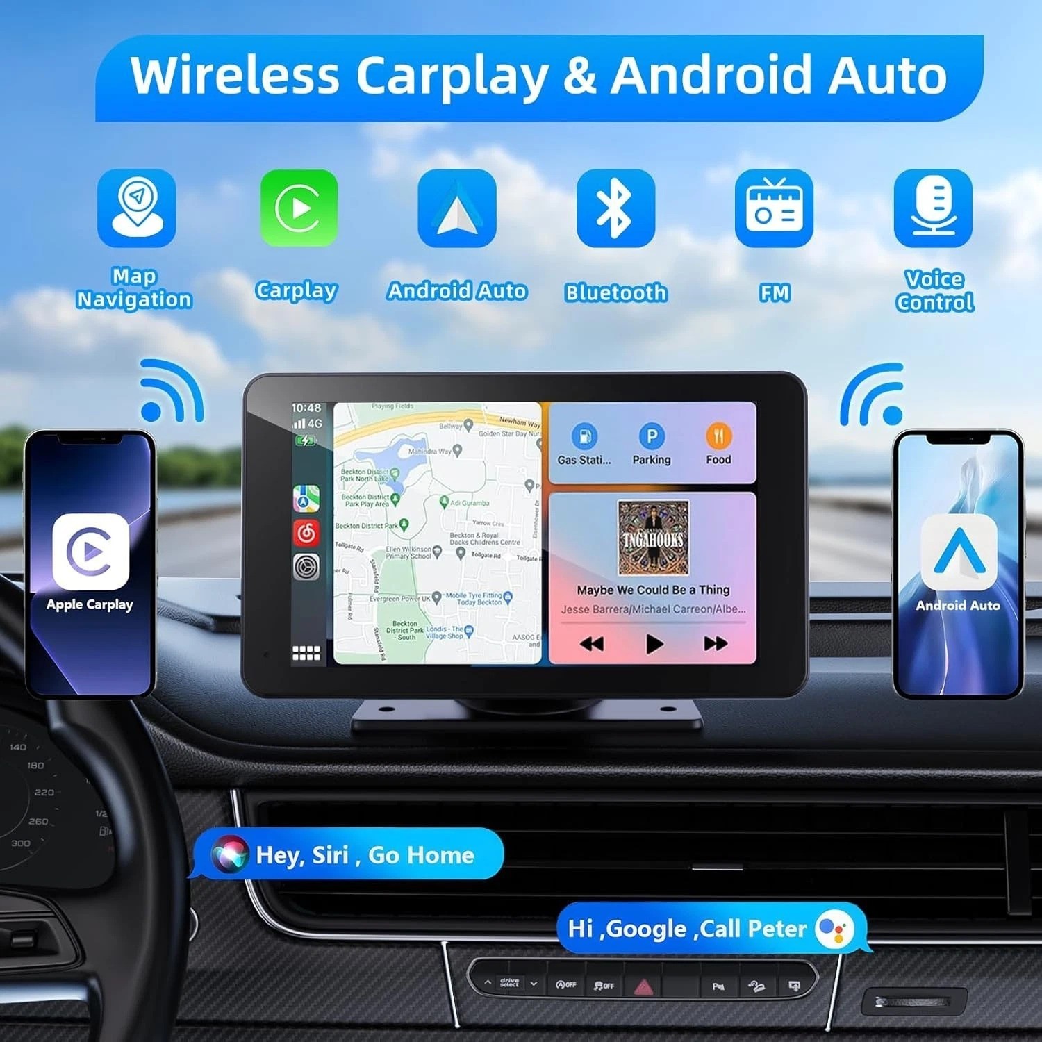 Portable Carplay Screen with Mirror Link – 7″ HD Touchscreen-~