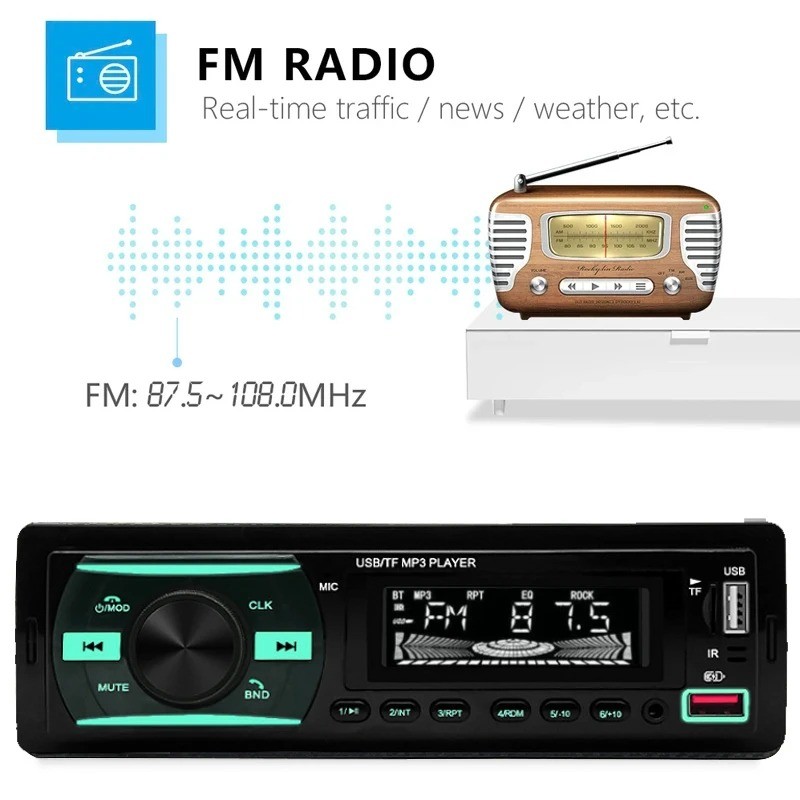 Single Din Car Stereo Bluetooth Receiver with USB FM Radio Aux SD Input Player