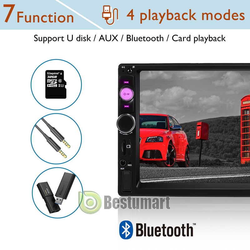 7″ Double 2 DIN Car MP5 Player Bluetooth Touch Screen Stereo Radio With Camera