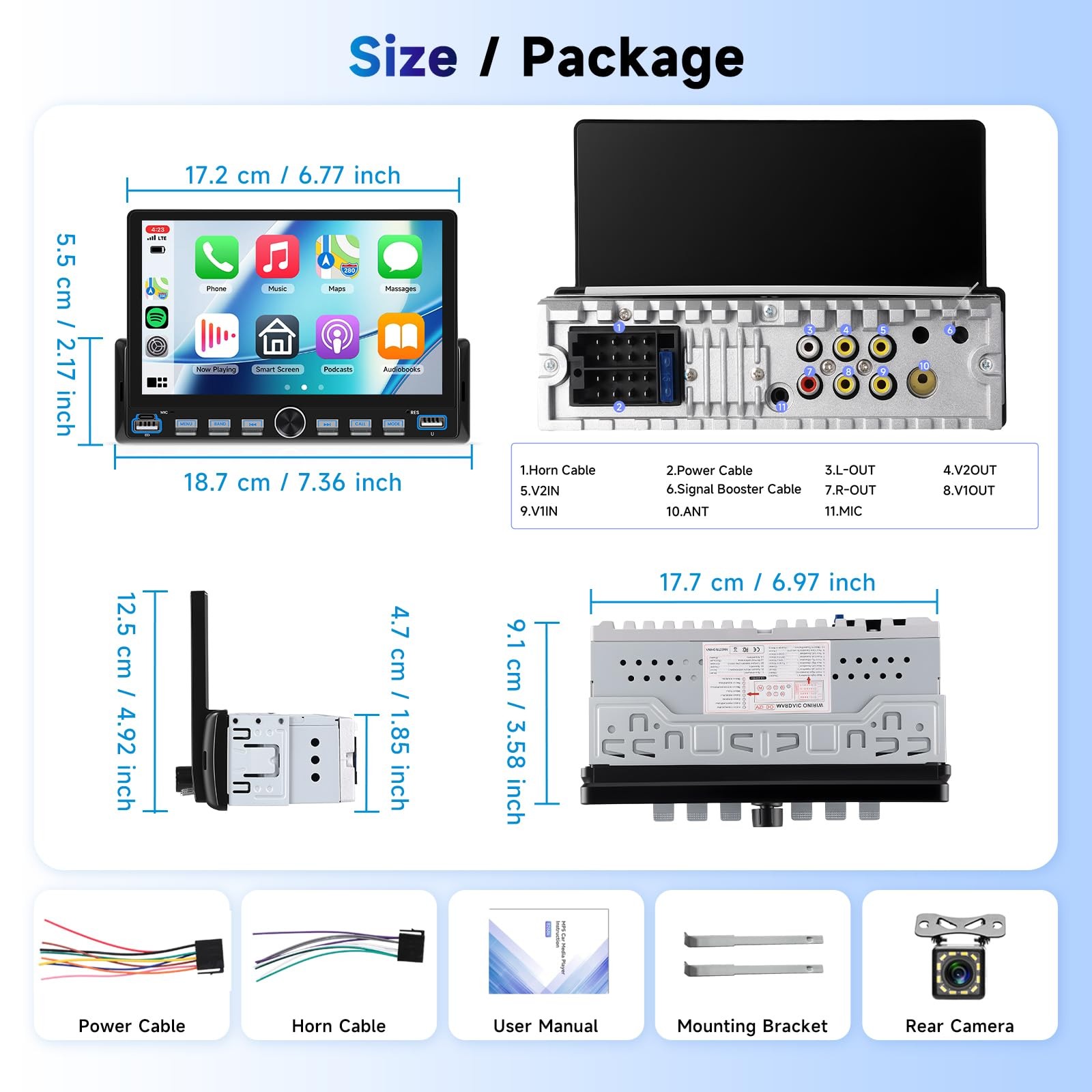 Upgrade Single Din Car Stereo, Wireless Carplay, Android Auto, Bluetooth 5.0,…