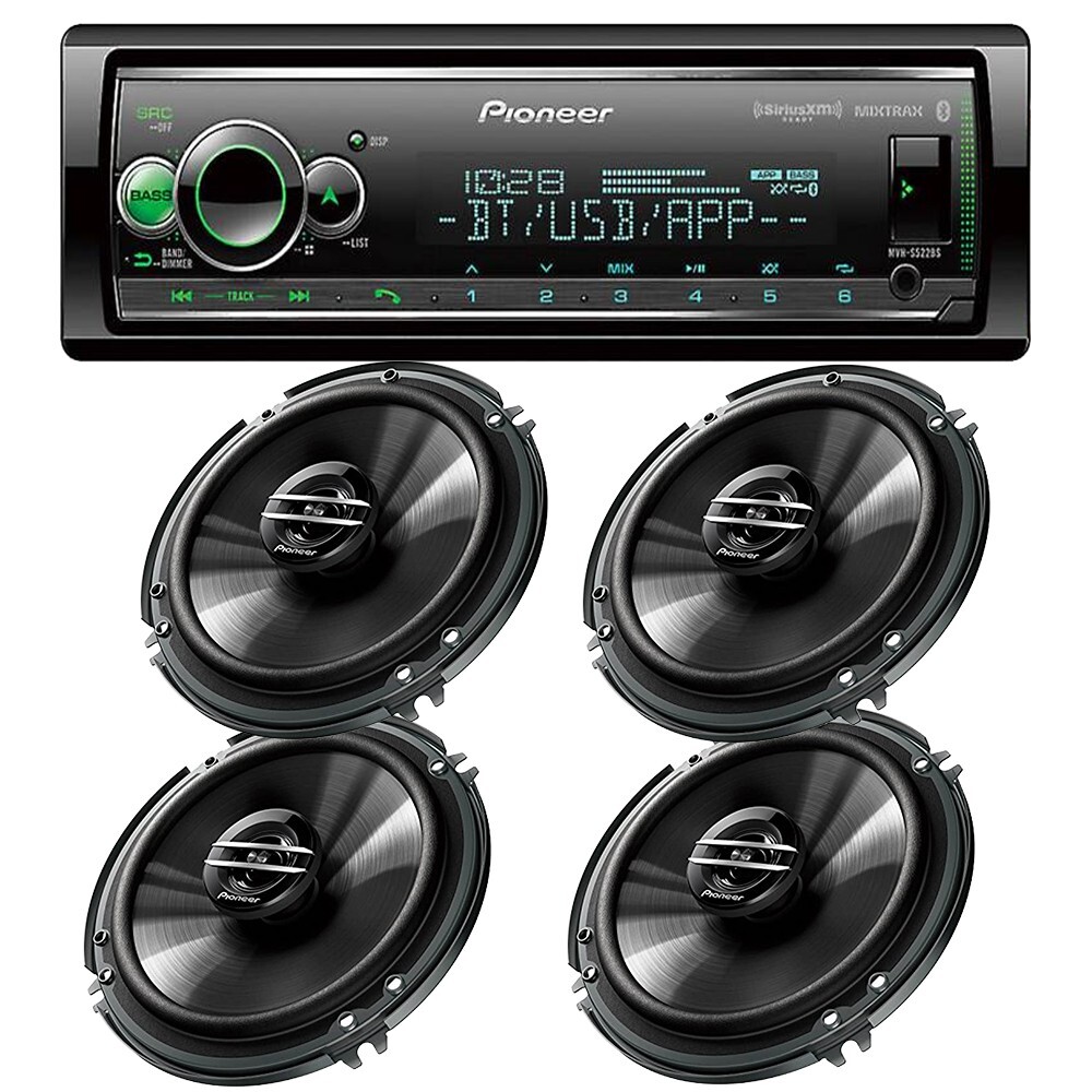 Pioneer Package MVH-S522BS Bluetooth Car Stereo & 4,TS-G1620F 300W 6.5″ Speakers