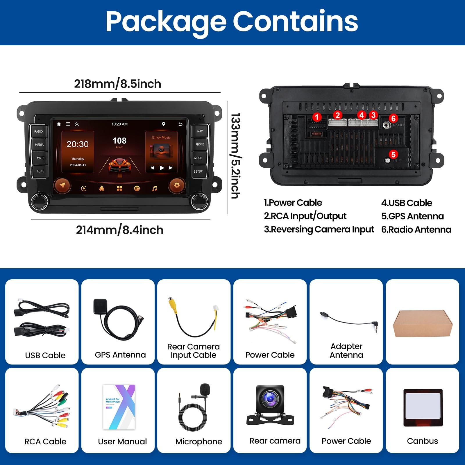 7” Touchscreen Wireless Carplay Android Auto Stereo for VW Passat Jetta Golf