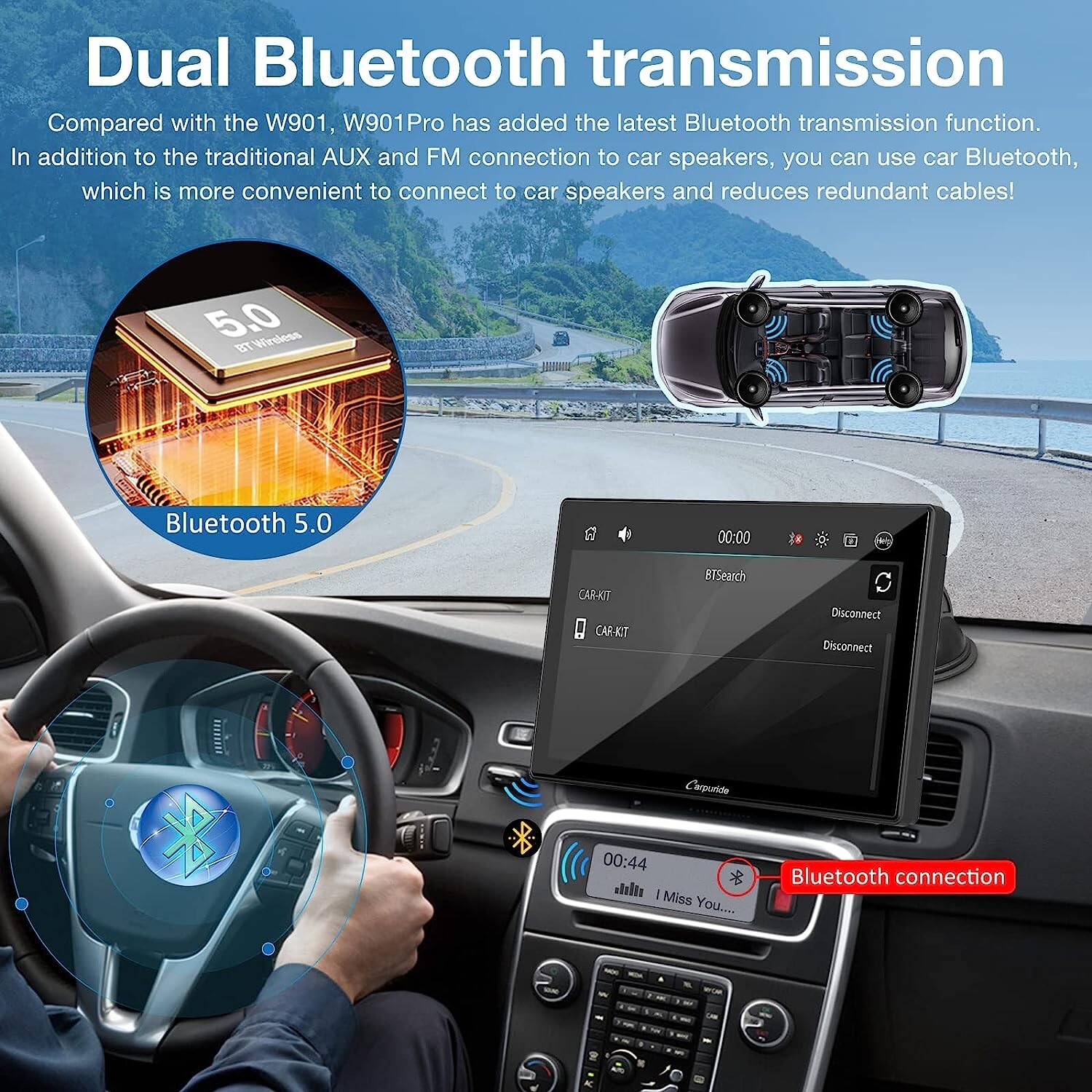 2023 Newest Portable Carplay BT Stereo Wireless Apple Android Auto Backu