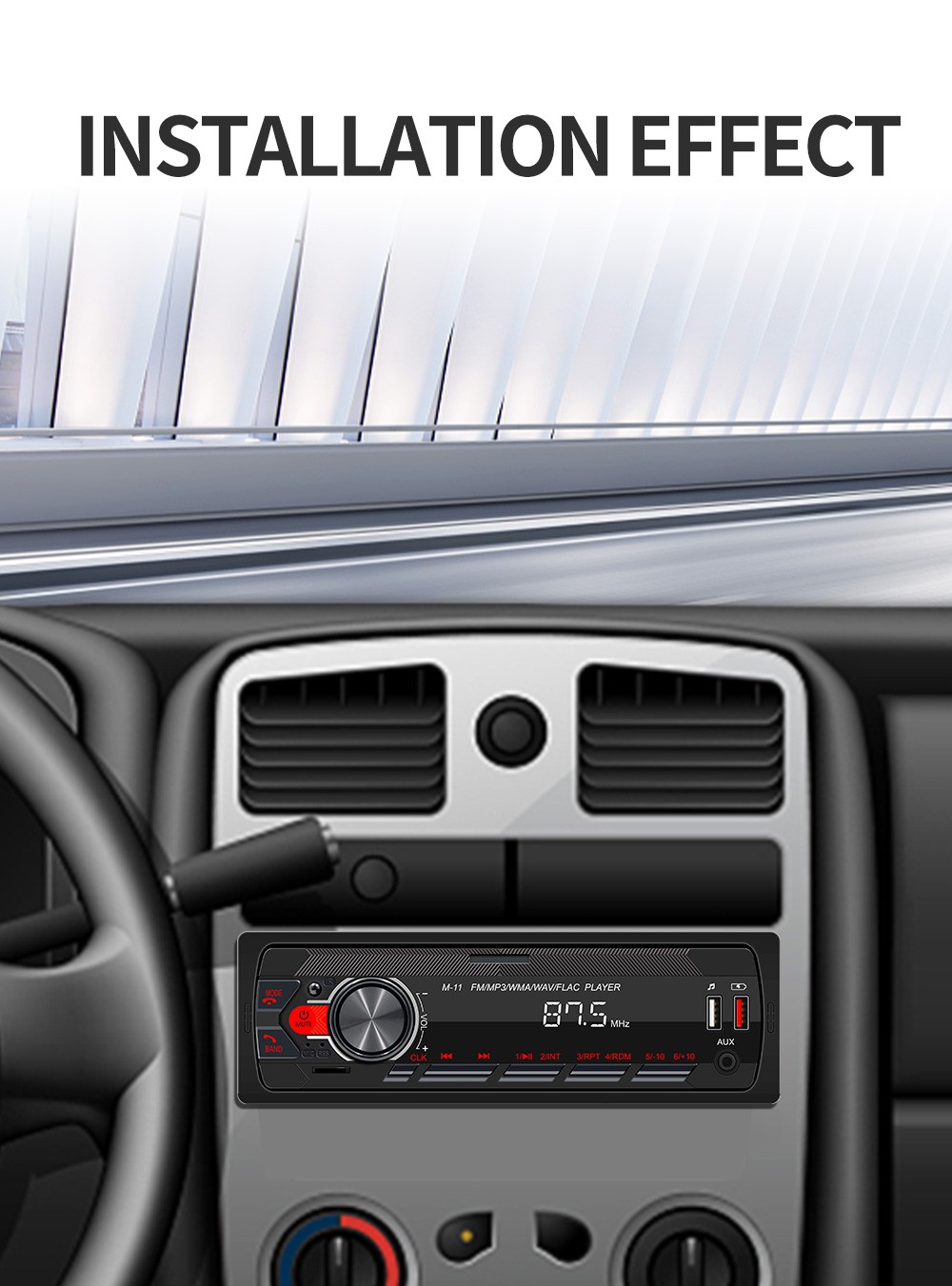 Bluetooth Vintage Car FM Radio MP3 Player USB Classic Stereo Audio Receiver AUX