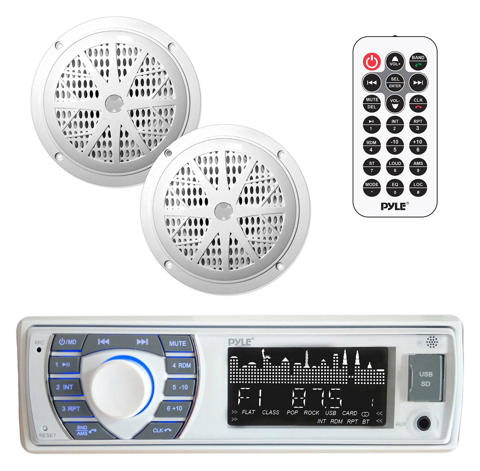 Pyle Marine Receiver & Speaker Kit – Built-in Bluetooth, AM/FM Radio, USB…