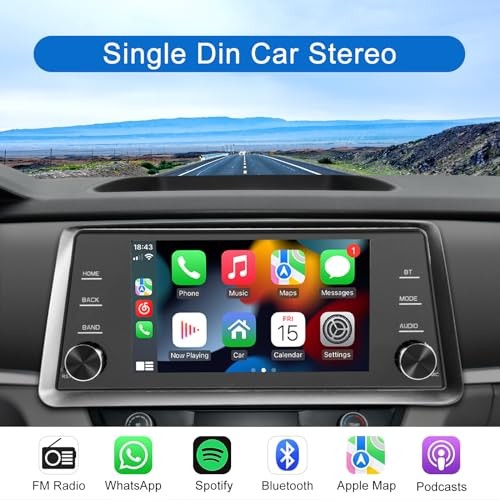 Single Din Touchscreen Radio – Wireless/Wired CarPlay & Android Auto – HD IPS 5″