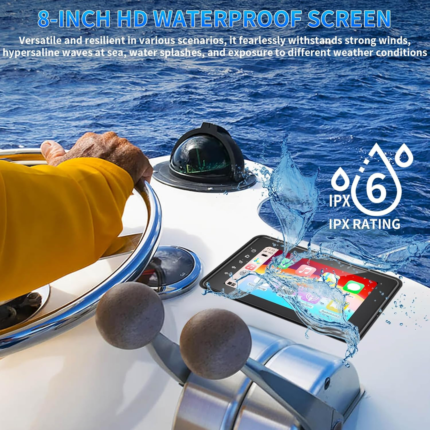 2026 Upgraded Marine Stereo with Wireless Carplay and Android Auto, Portable 8”