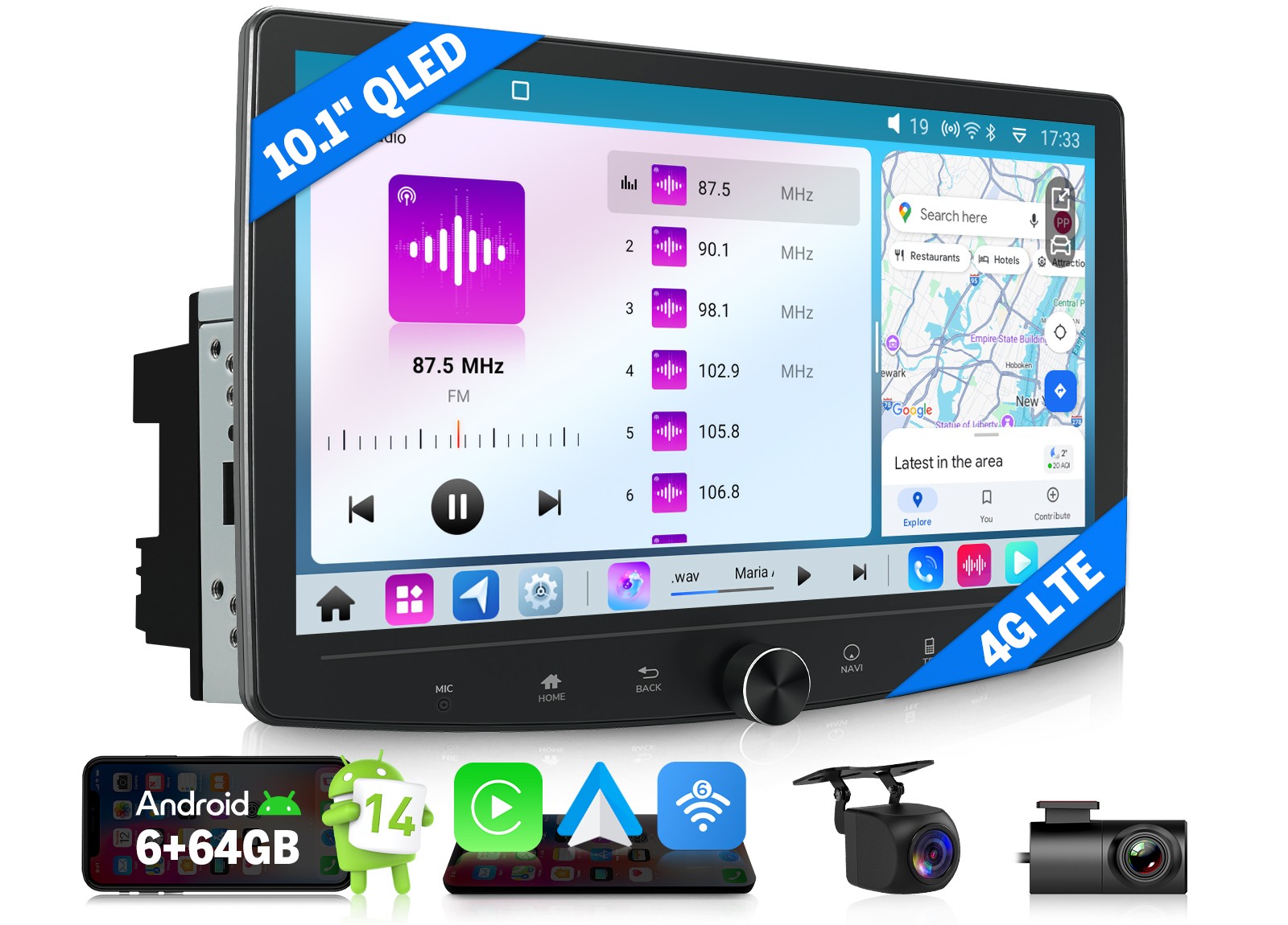 Android Auto 10.1″ QLED 6+64 2 DIN Car Stereo Receiver Carplay GPS Navi with DSP