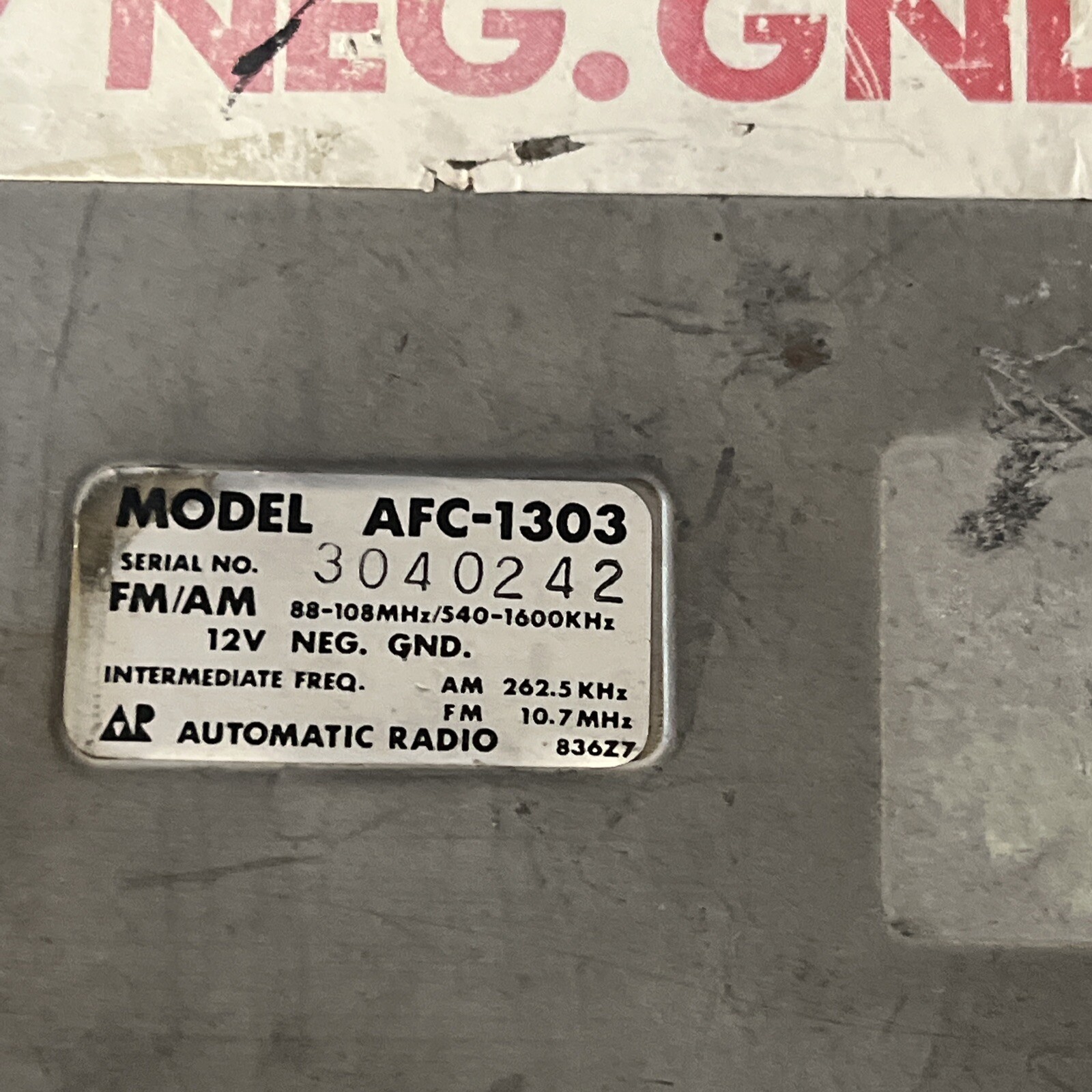 Vintage AM FM Car Radio Model AFC-1303 Untested