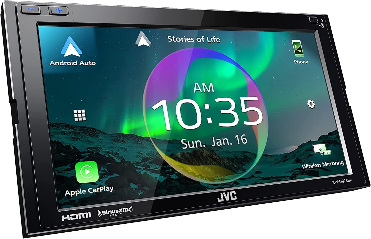 JVC KW-M875BW 2-DIN Car Stereo Receiver Wireless Apple CarPlay 13-Band EQ Radio