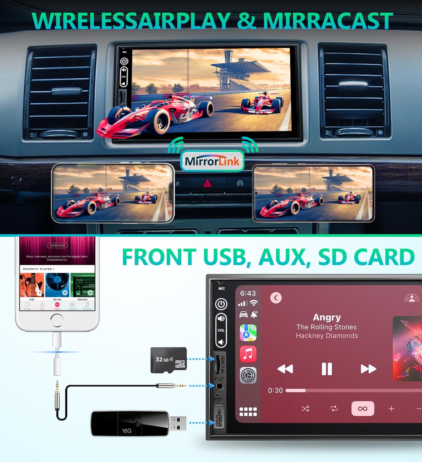 Double Din Car Stereo Compatible with Wireless Apple Carplay, Android Auto – …