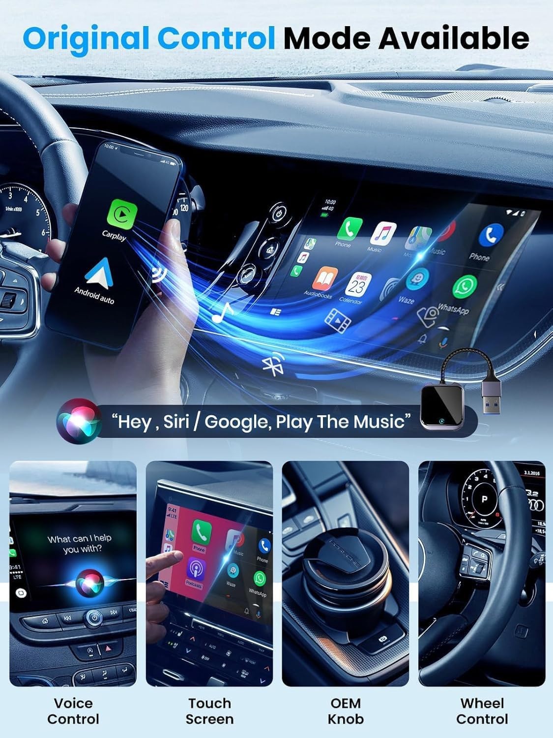 Wireless CarPlay Adapter For iOS Android Wireless Carplay Dongle,Plug Play WiFi