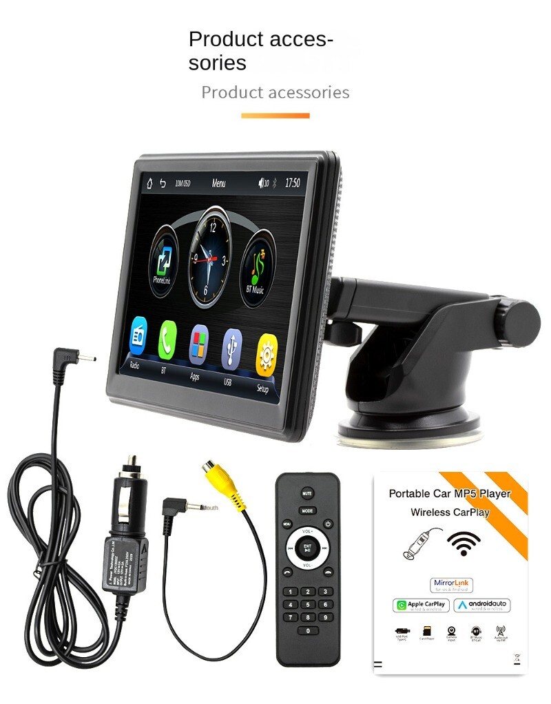 New 7 Inch Portable Wireless Carplay CarPlayer Multimedia Bluetooth Card Host