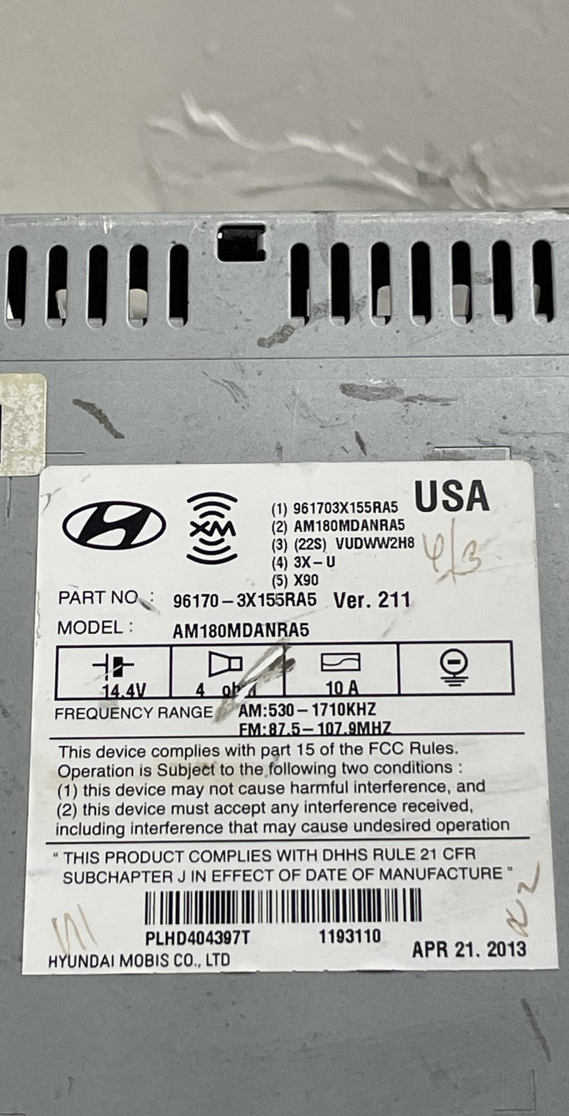 Hyundai Elantra Radio CD MP3 Player 96170-3X155RA5 AM FM SAT