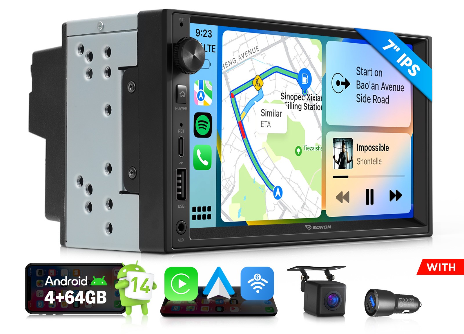 7″ IPS Car Stereo Android Auto 14 4+64 Wireless CarPlay GPS Double DIN Radio DSP