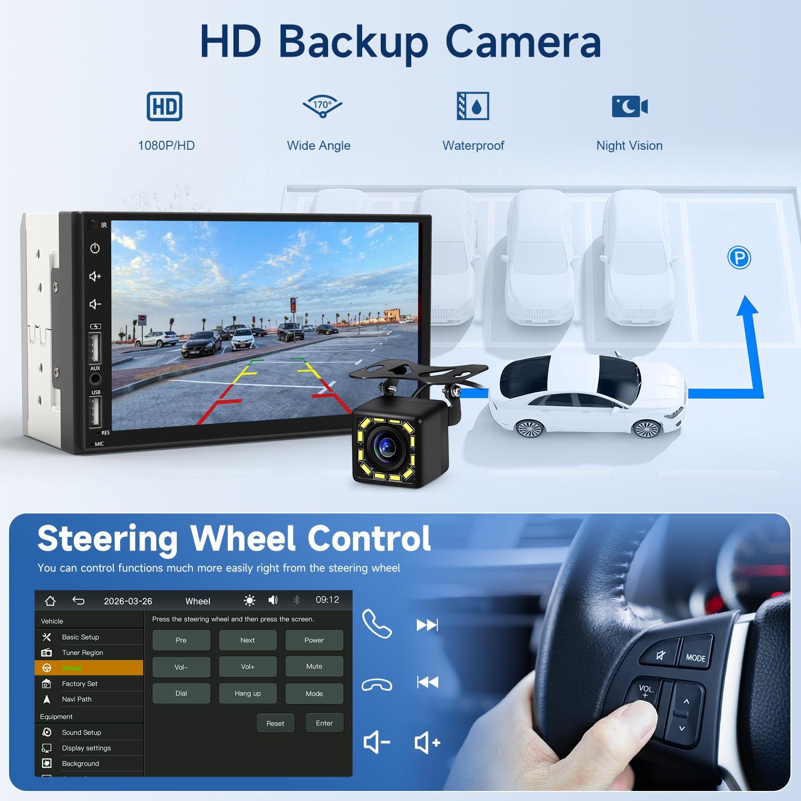 Estereo De Doble Din Với Pantalla Tactil HD Y Enlace De Espejo De Lujo