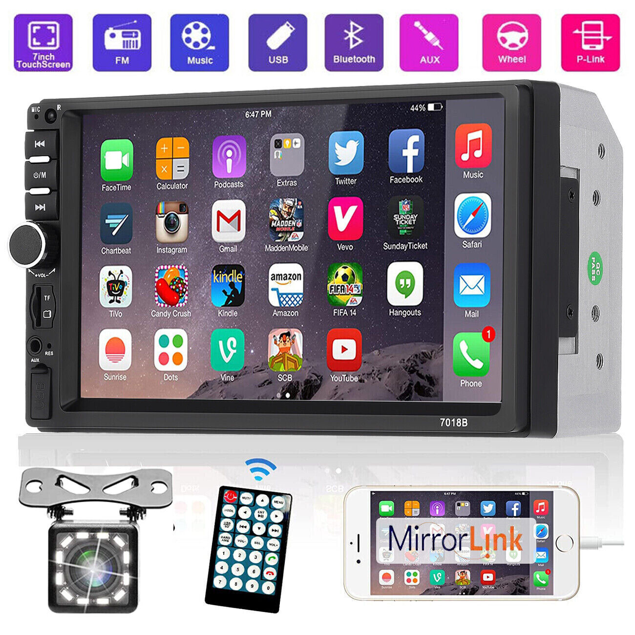 7″ Radio Estereo De Pantalla 2Din Mirror Link Para Coche Carro Con Camara Tactil