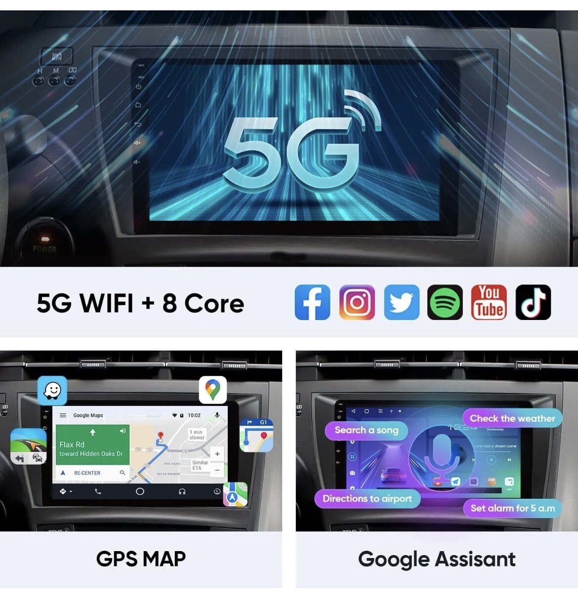 9″ 2+32G 5G WiFi 8 Core 48EQ Air/carplay stereo Android 12/Auto for Toyota
