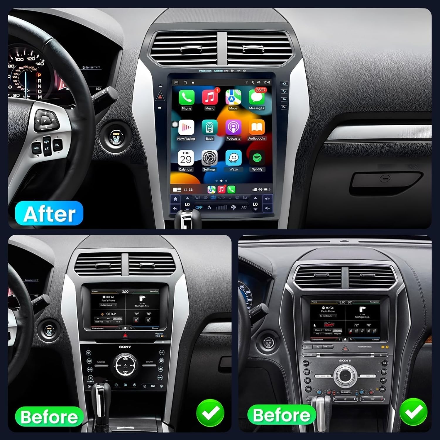 Radio Carplay For 2011-2019 Ford Explorer Stereo EQ Cam Apple Carplay