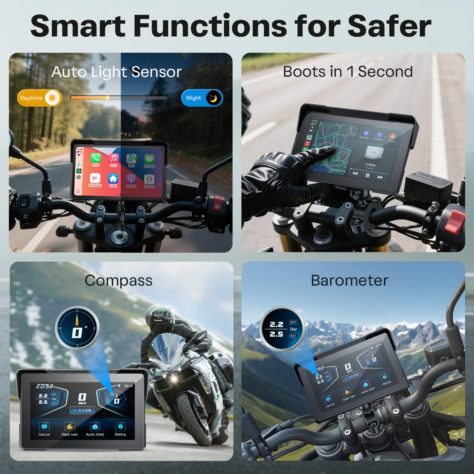 7in Motorcycle carplay Screen GPS 4K Dual Dash Camera,Bluetooth Audio BSD TPMS