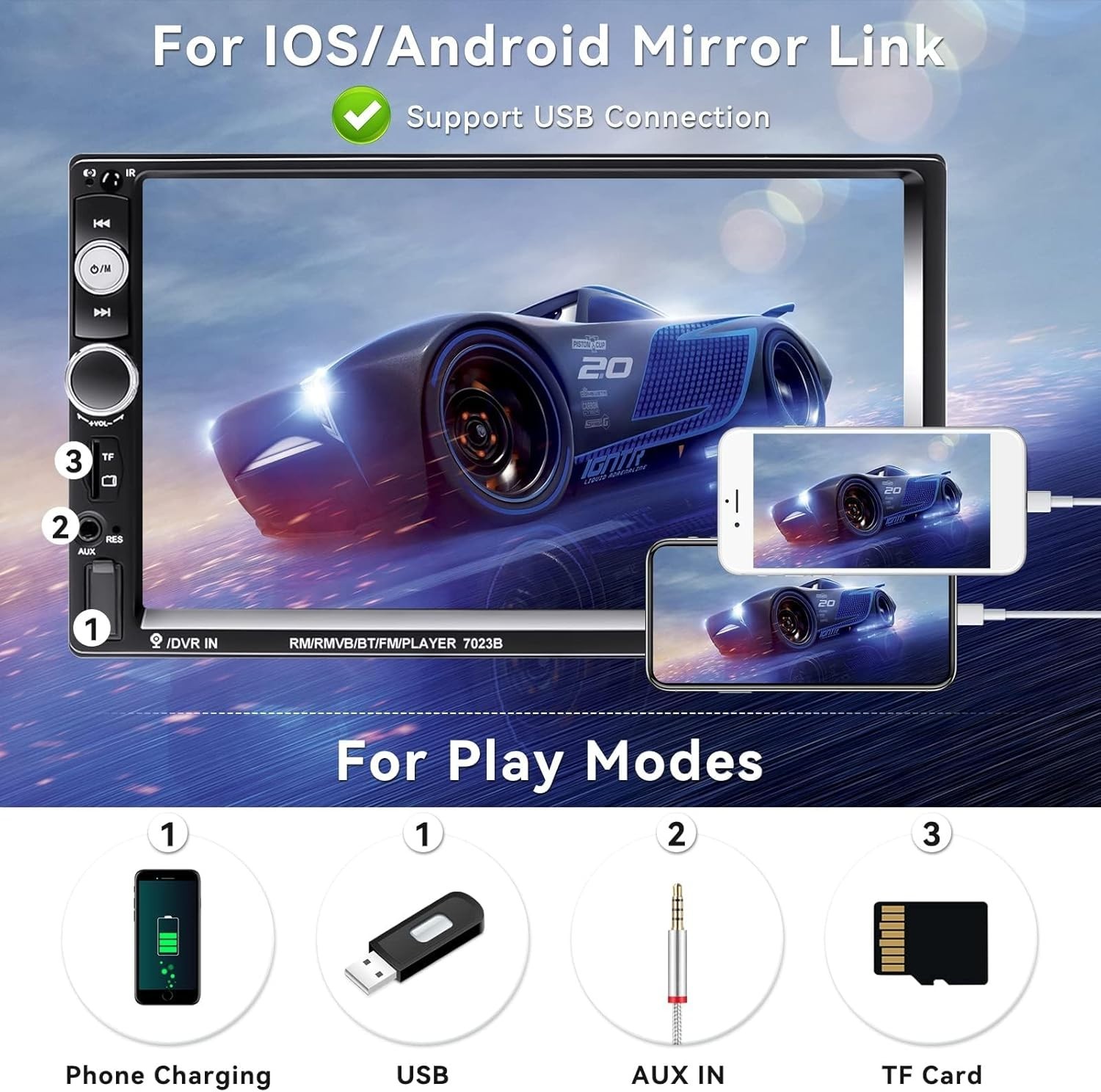 7″ Double Din Bluetooth MP5 Car Stereo with Backup Camera & Touchscreen Control