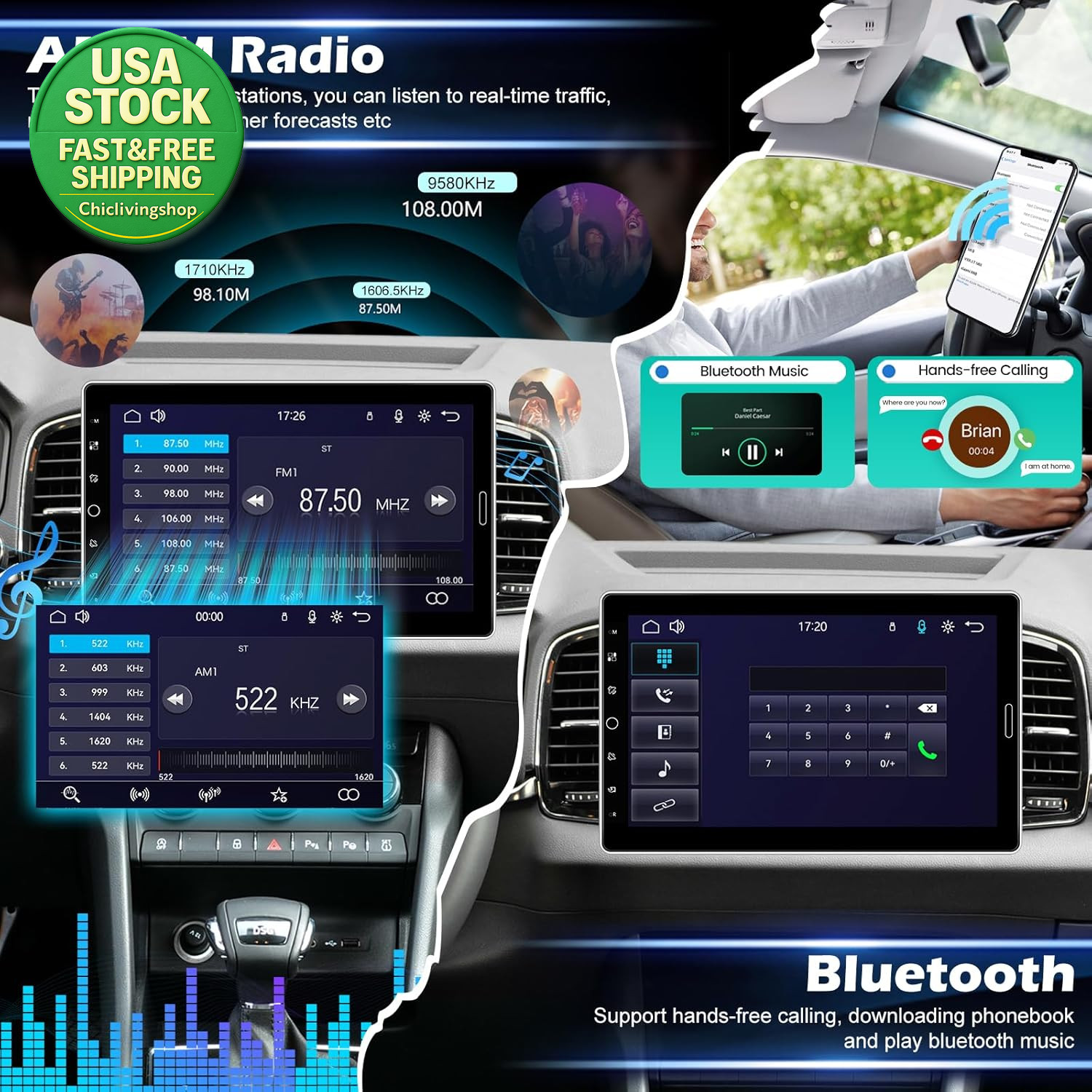 10.1 Inch Single Din Touchscreen Car Stereo Wireless Carplay Android Auto