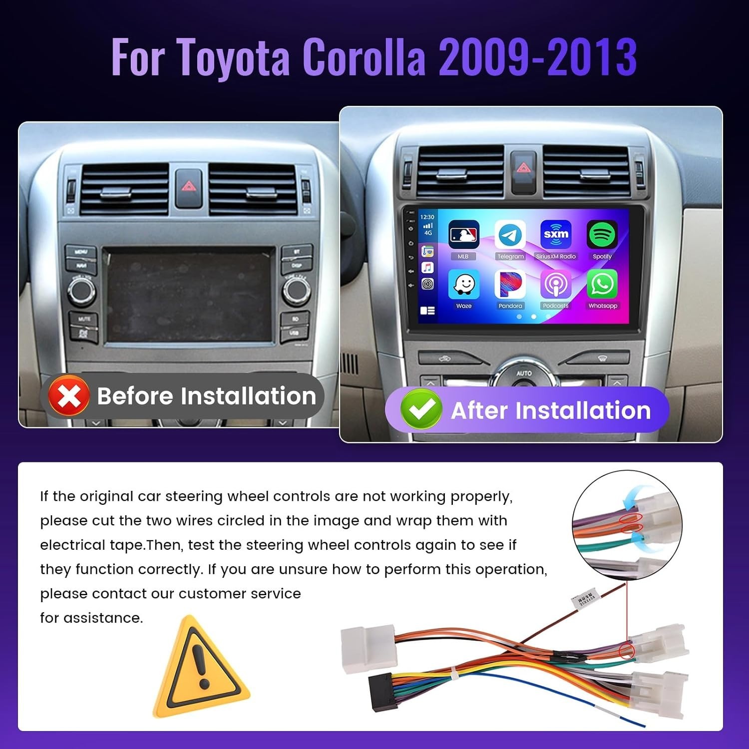 9″ Qualcomm 8Core 4+64G Android Auto Carplay for Toyota Corolla 2009-2013