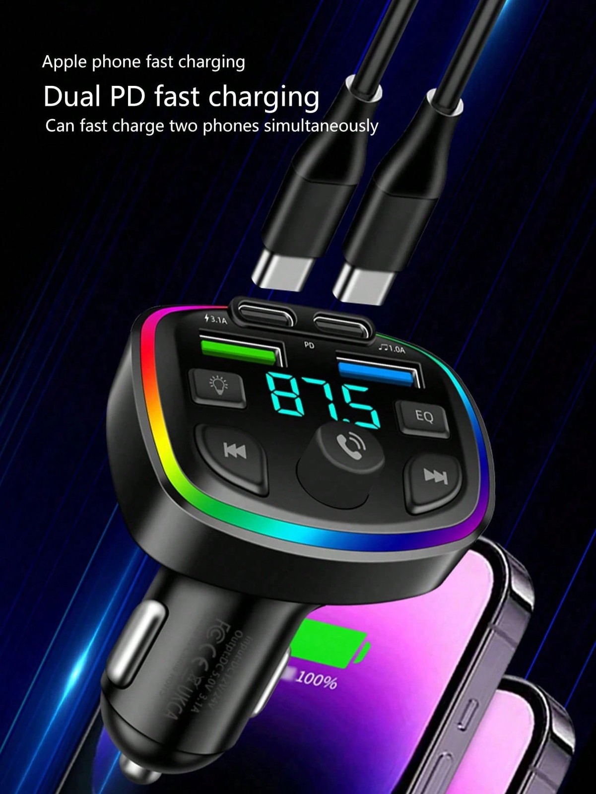 Bluetooth 5.0 FM Transmitter Car MP3 Player QC3.0 Dual USB Fast Charging Audio