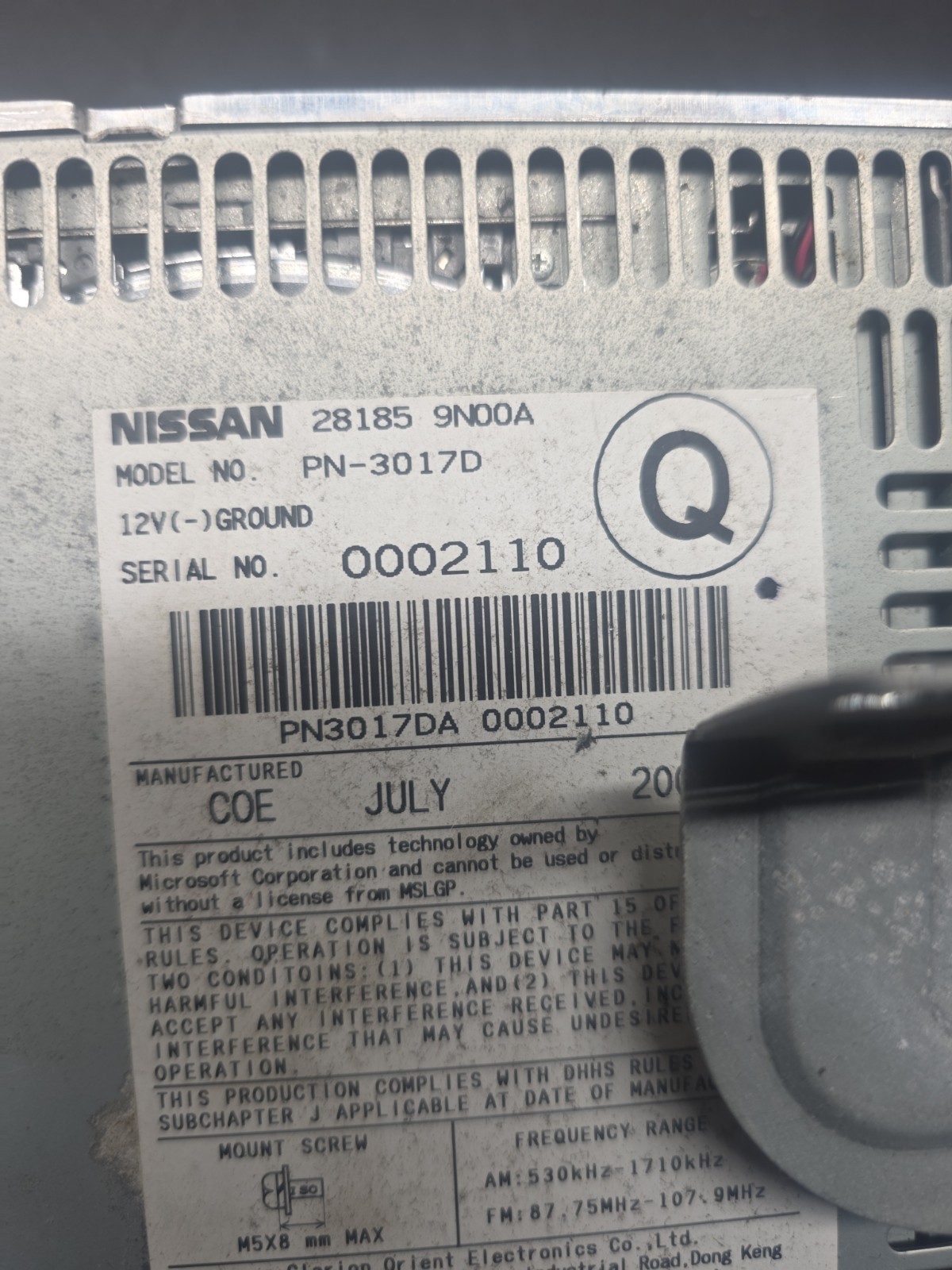 09-14 Nissan Maxima OEM Radio 6 CD AUX Player w/ Dash Trim 28185 9N00A PN-3017D