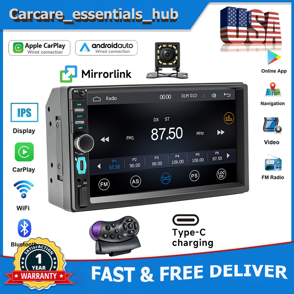 Double Din Apple Android Auto Car Stereo Radio Bluetooth 7″ Touch Screen