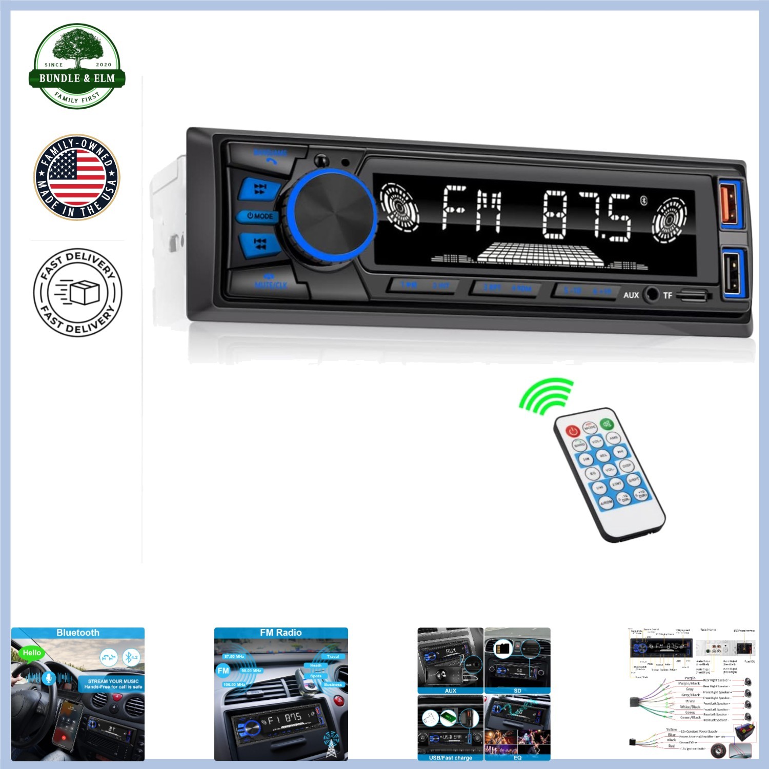 Hands-Free Bluetooth Car Stereo with 18 Radio Presets and Memory Function