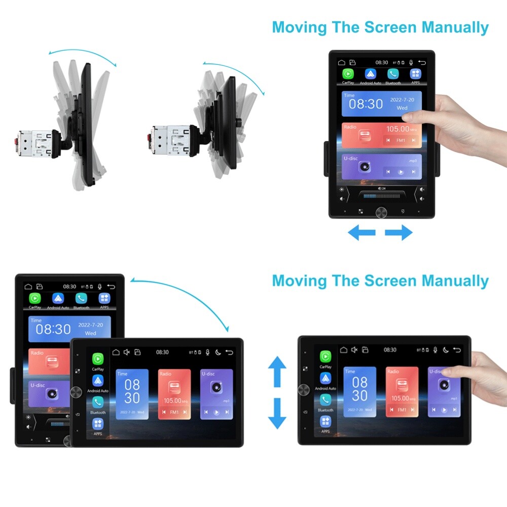 Single 1 DIN Carplay Rotatable 10.4″ Touch Screen Car Stereo Radio GPS WIFI BT