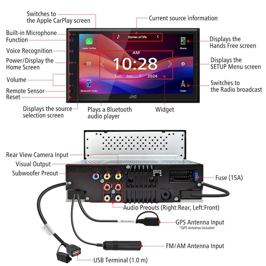 NEW JVC KW-M590BT 6.8″ Capacitive Receiver w/ Apple CarPlay & Android Auto