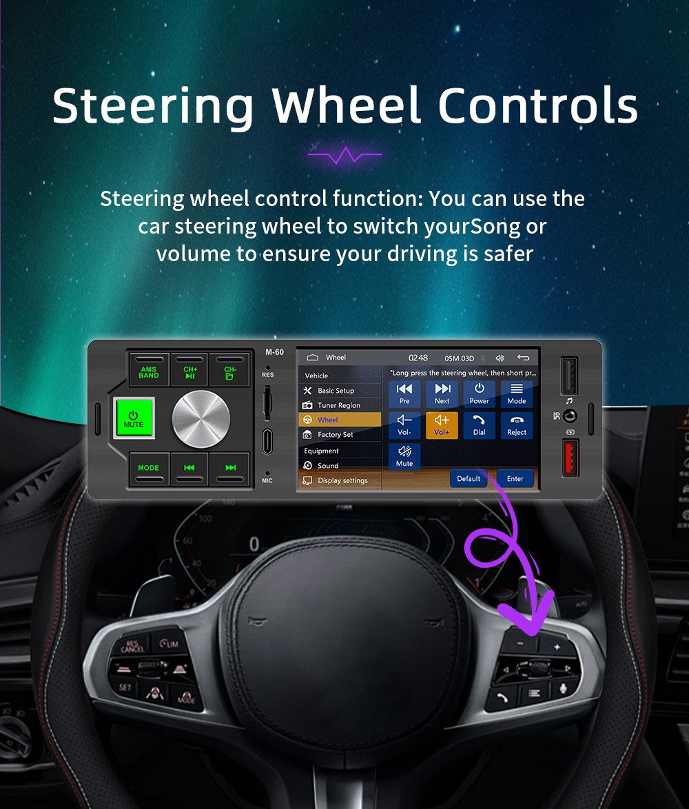 Type-C Bluetooth MP5 4.1in 1DIN Carplay Car Stereo Radio Mirror Link FM60