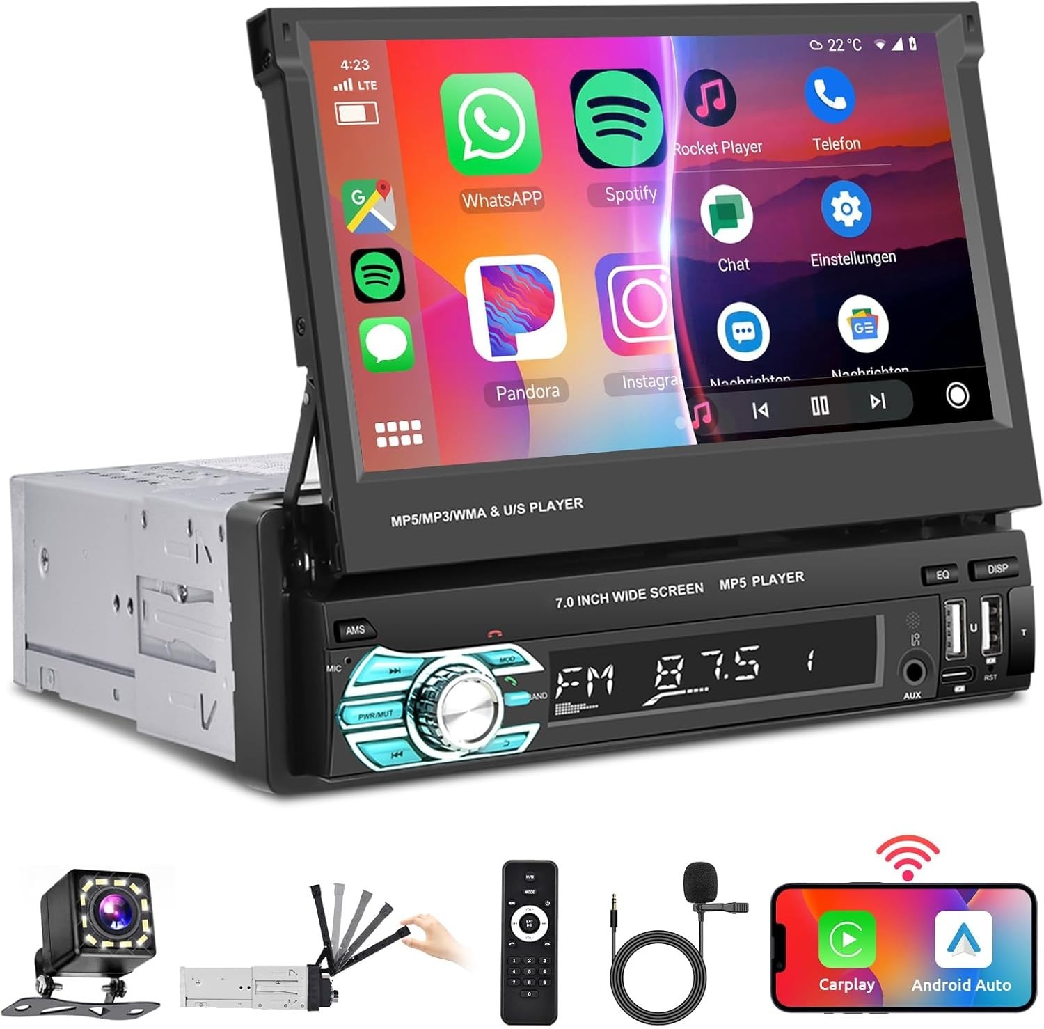 Multi-Function 7 Inch Wireless CarPlay Car Radio with Bluetooth & Voice Control