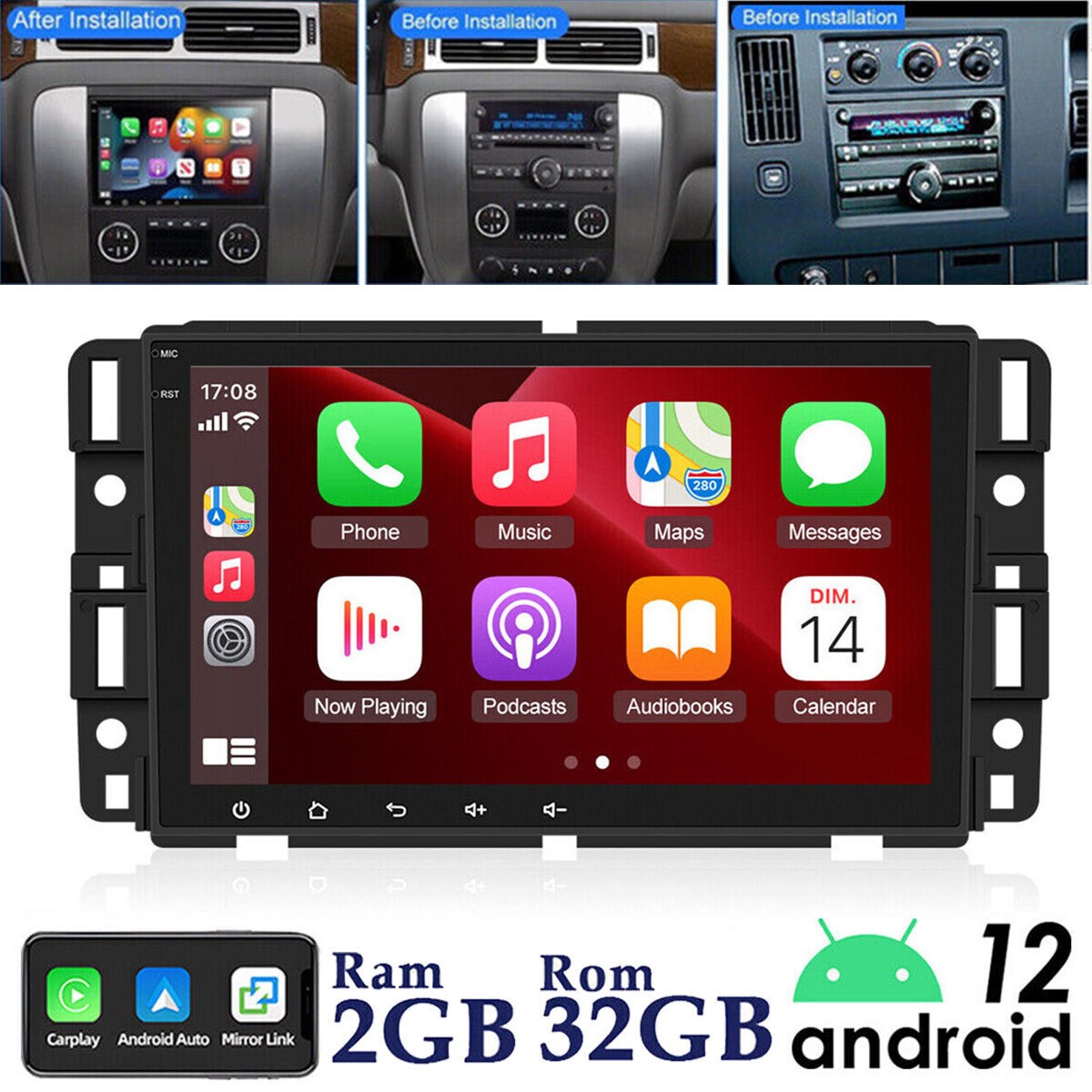 Radio Carplay For 2009-2012 GMC GPS Navi Back Camera Backup Cam FM RDS