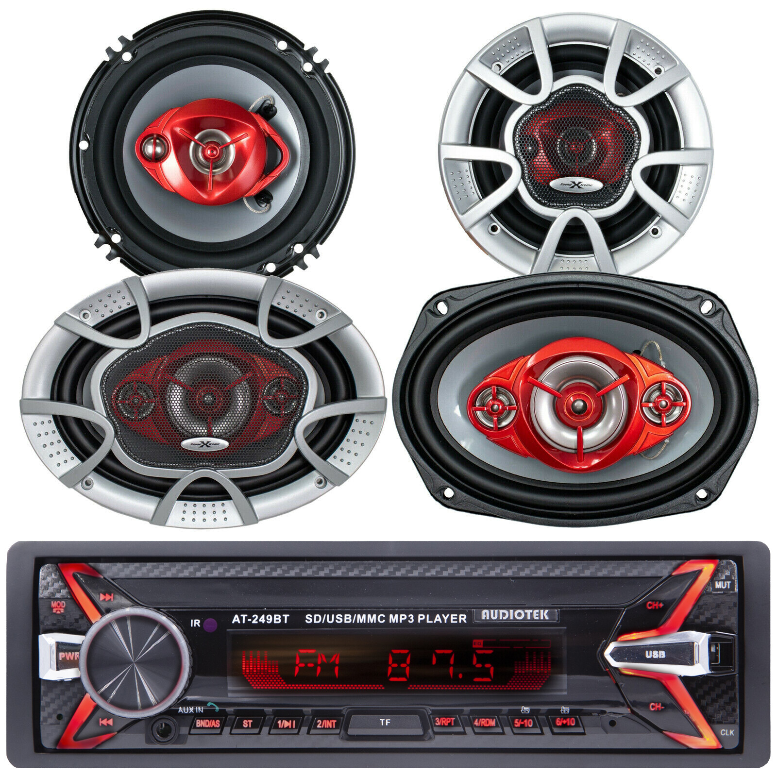 Audiotek Digital Media Receiver Bluetooth AM Car Stereo + 4x Speakers 6″ + 6X9