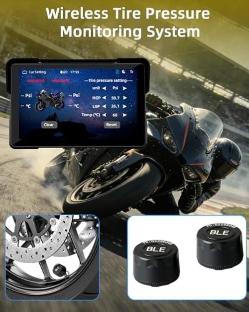 2026 7 Inch Carplay for Motorcycle with TPMS, Apple CarPlay & Android Auto,