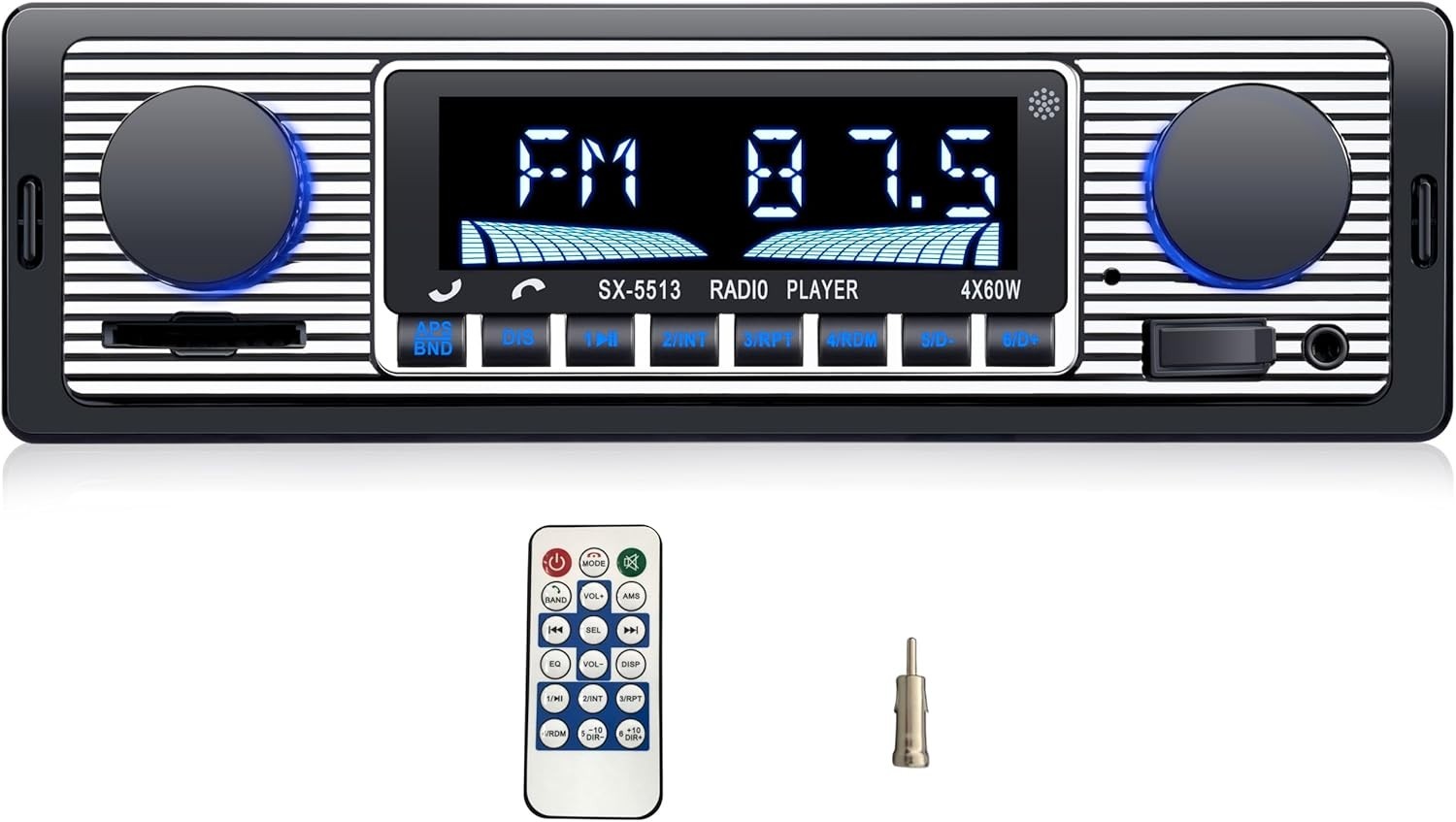 Multi-Function Single Din Bluetooth Stereo with AUX/SD Port & Remote Control