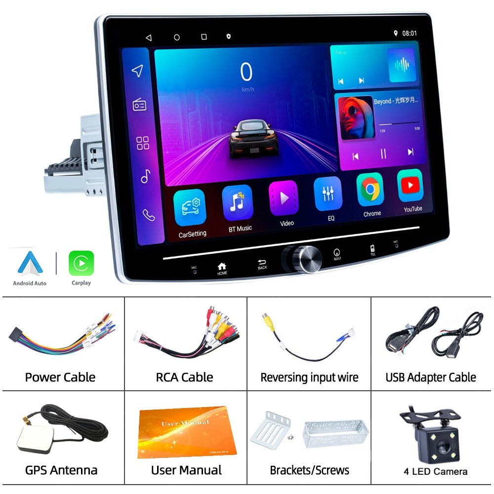 Car Touch Screen Smart Radio Player For Apple Carplay Android Auto Adapter +Cam