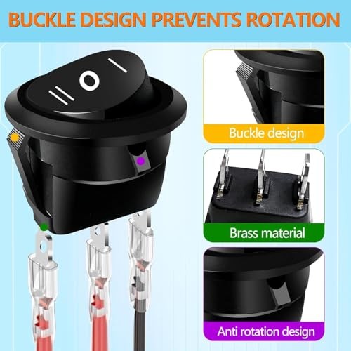 12V Round Rocker Switch – DC ON/Off/ON – 3 Pack – 3 Positions
