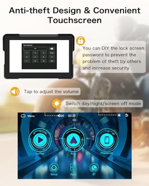 2026 7 Inch Carplay for Motorcycle with TPMS, Apple CarPlay & Android Auto,