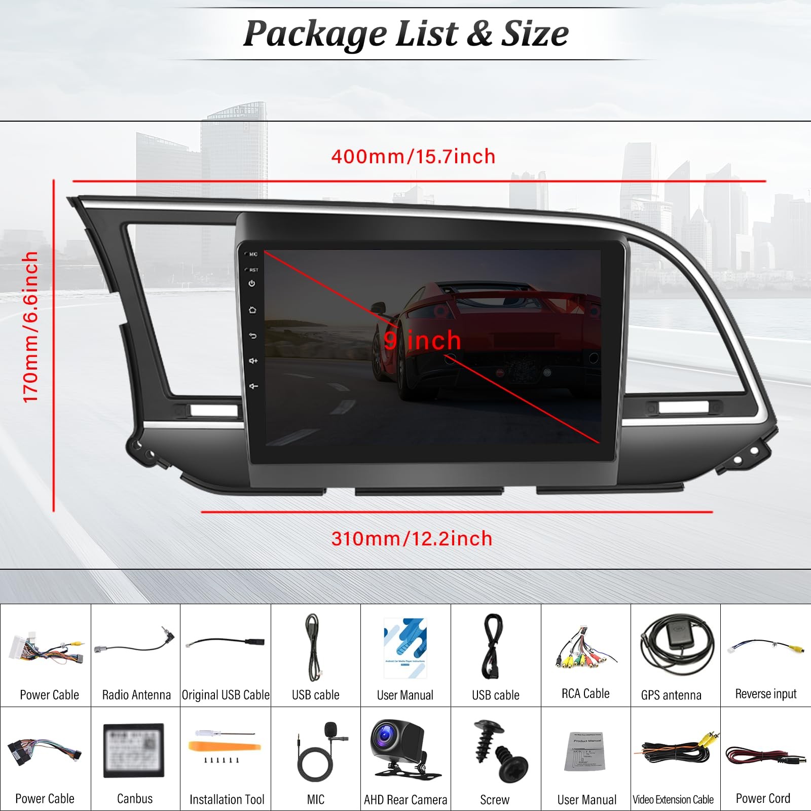 AmPremium 264G Android 13 Car Stereo For Hyundai Elantra 2016-2018 Wireless