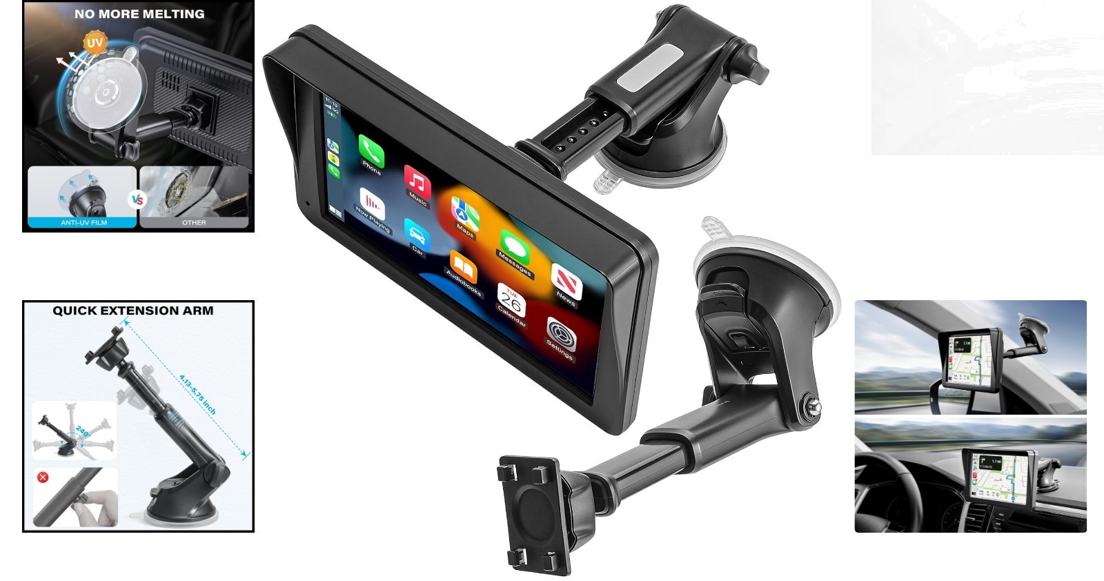 Adjustable Suction Cup Car Mount for 7-11 Inch CarPlay Screens – Quick Adjust