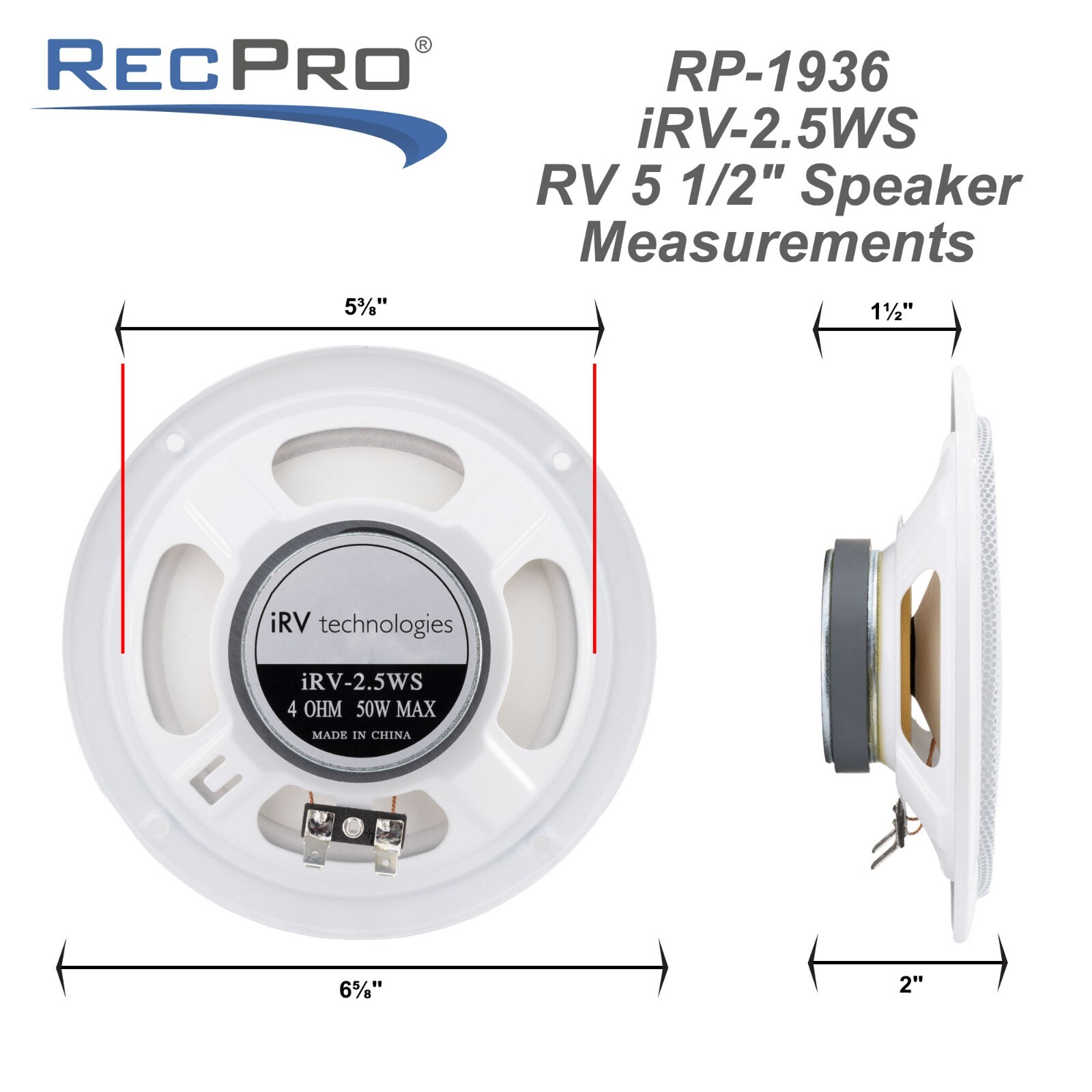 IRV Technology IRV2.5WS 5.5″ RV Speaker | 4 Ohms 50W | Frequency Range: 145-10kz