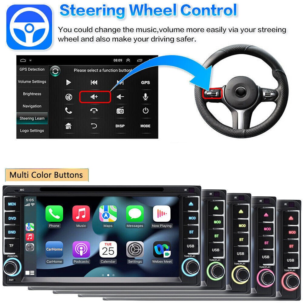 CarPlay Car CD DVD Stereo AM FM Radio Head Unit For Toyota FJ Cruiser 2007-2018