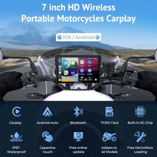 W722 for Motorcycle CarPlay & Android Auto,7″ Waterproof Smart GPS 7 Inch