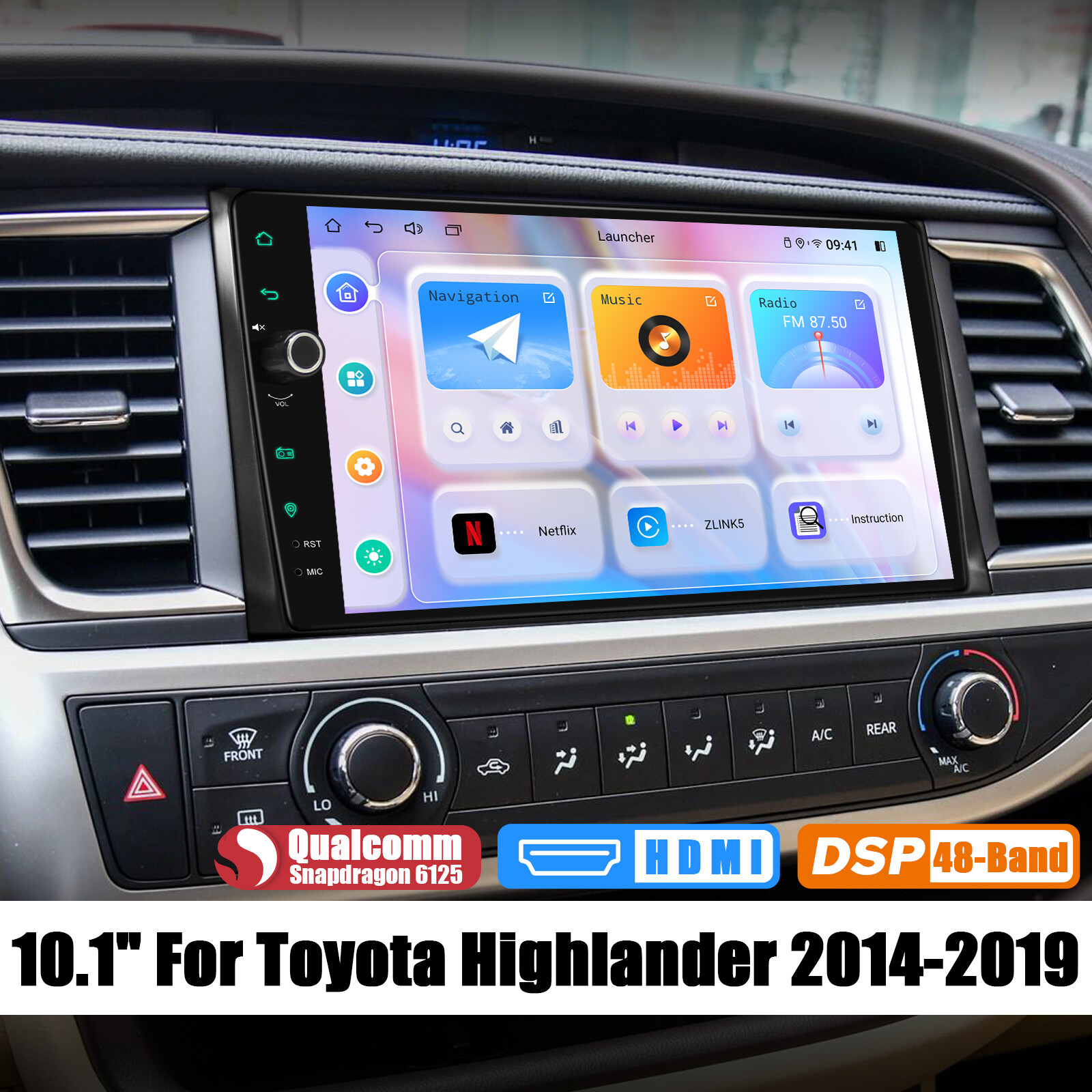 10.1 inch Plug & Play Head Unit For Toyota Highlander 2014-2019 Support HDMI USB